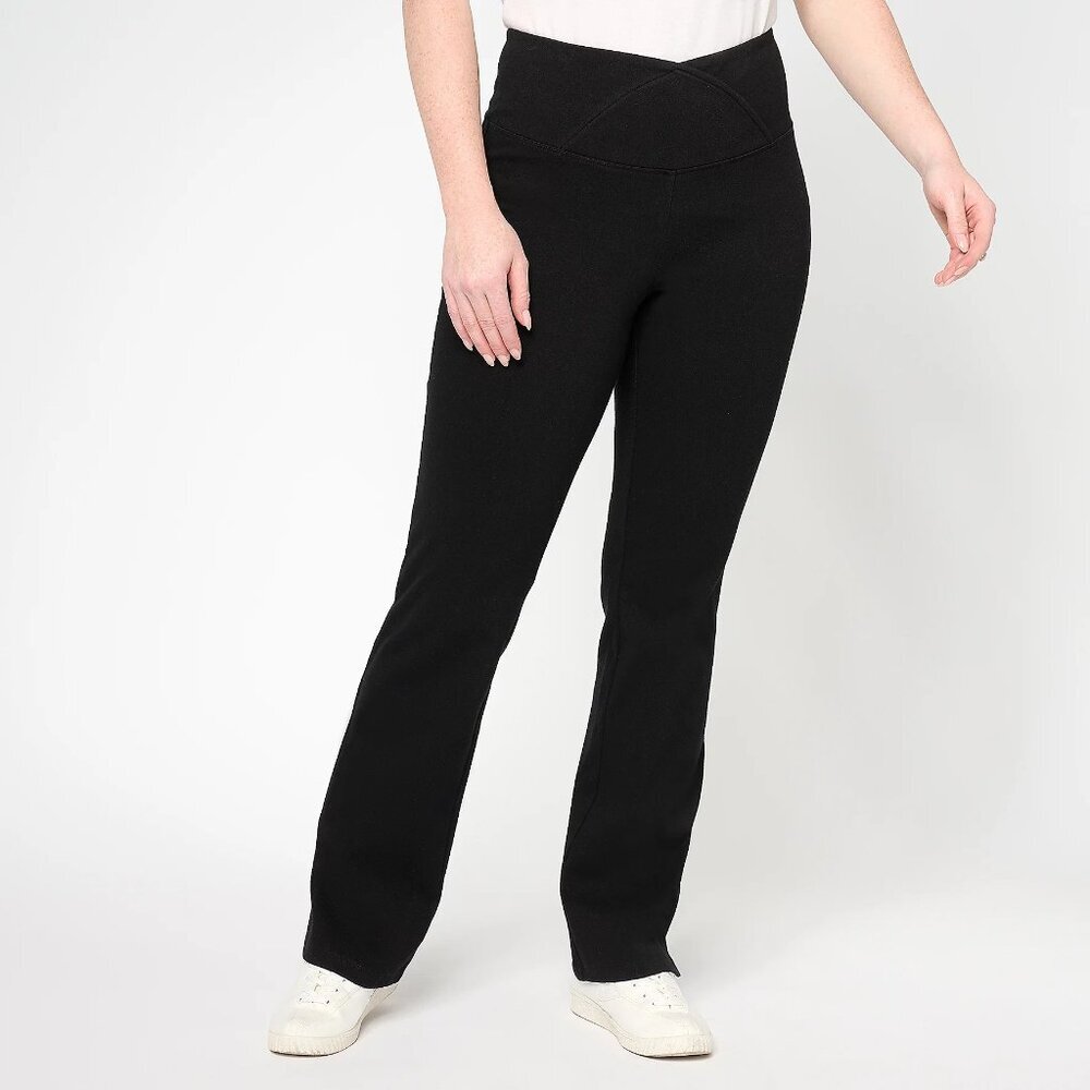 Women with Control Noir Petite Elite Prime Stretch Denim Flare Pants